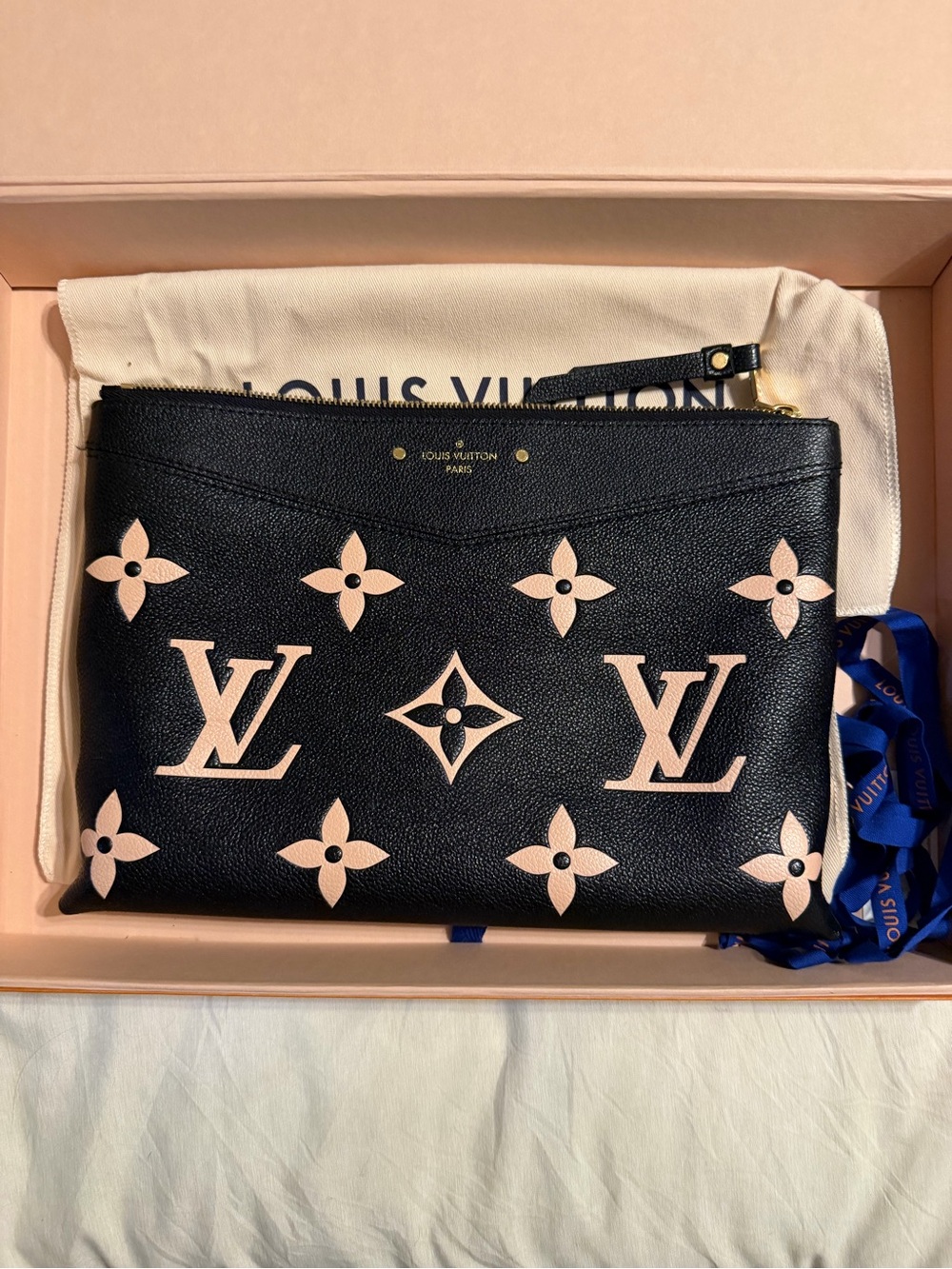 Louis Vuitton Black & Cream Monogram Large Pouch